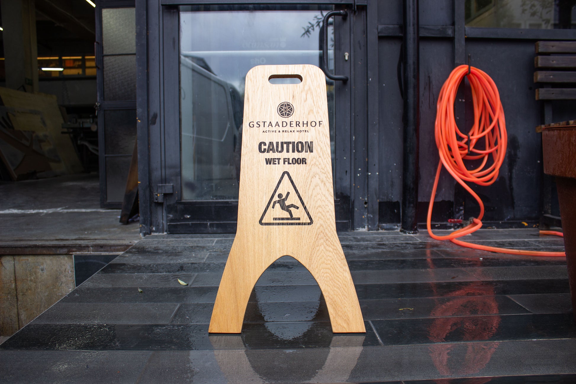 Caution Wet Floor A-Frame Wood Sign - Metallionaire