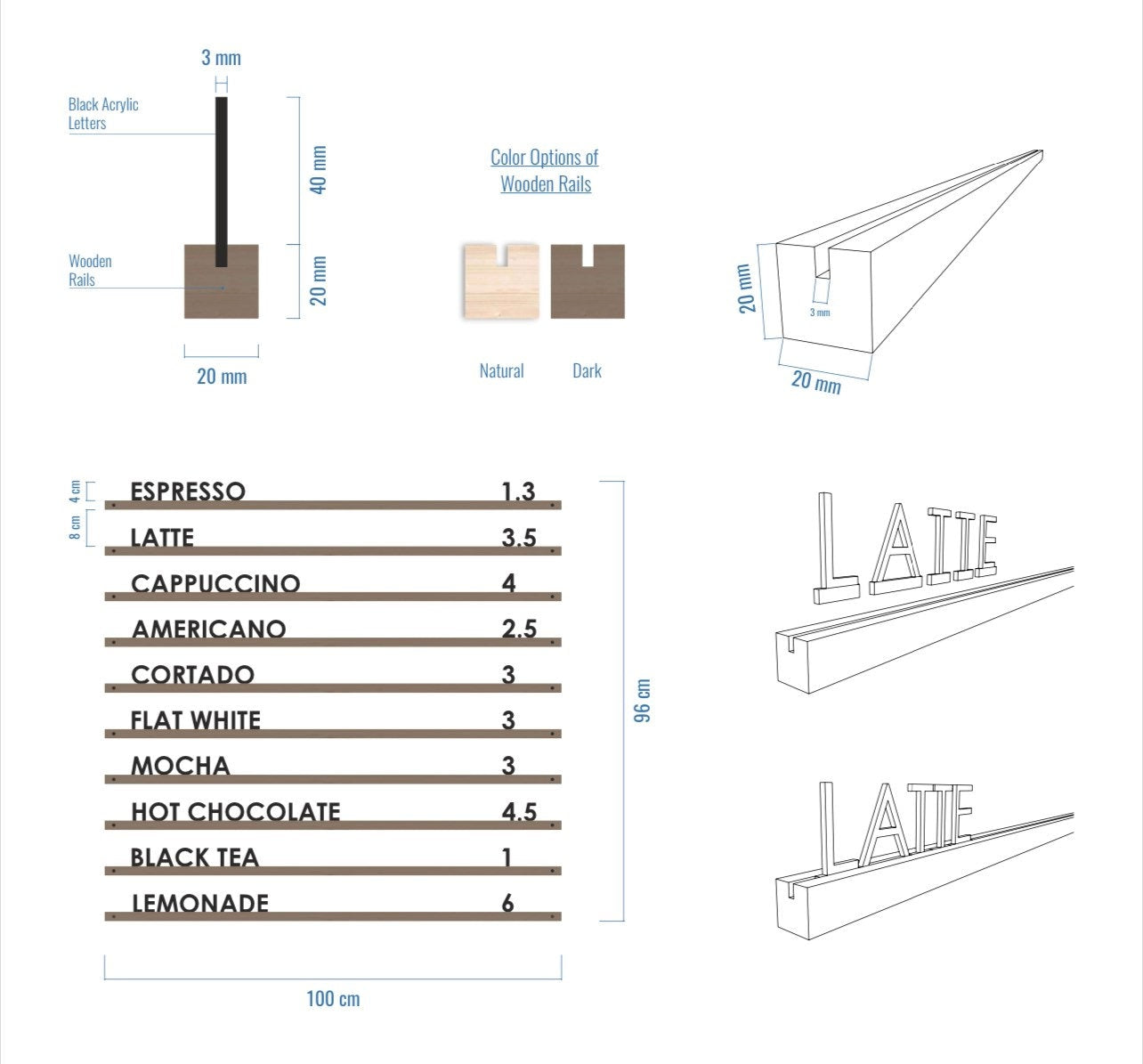 Wooden Rails Magnetic Menu Board - Metallionaire