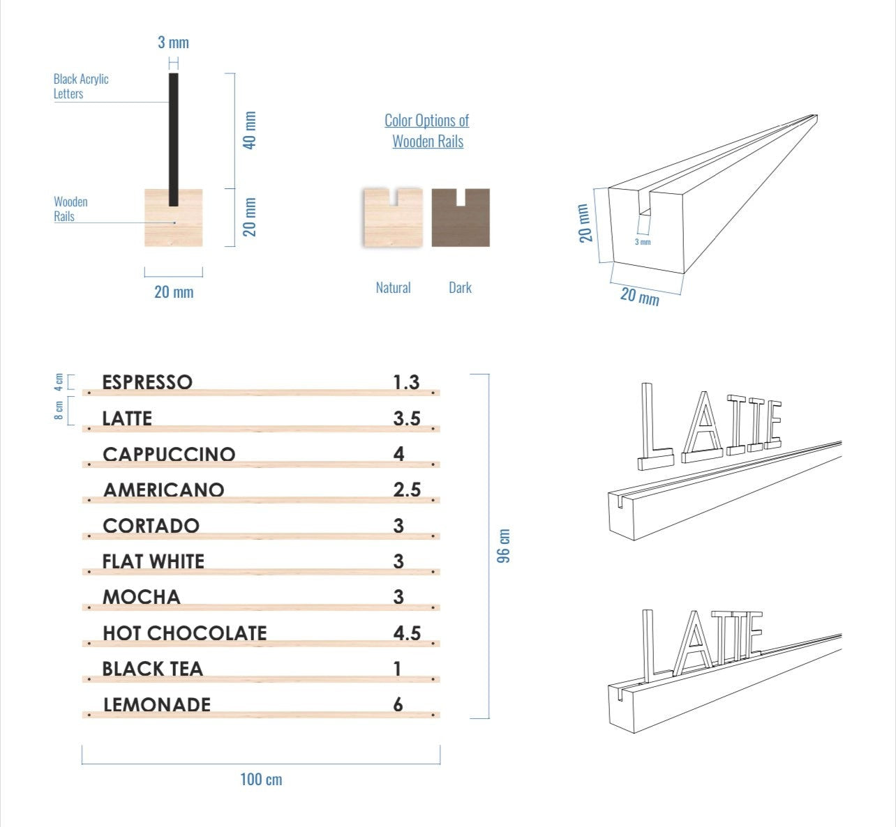 Wooden Rails Magnetic Menu Board - Metallionaire